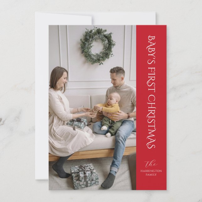 Baby First Christmas Photo Card Red (Front)