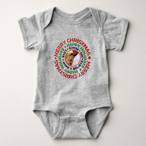 Baby First Christmas Photo Holiday Personalize   Baby Bodysuit