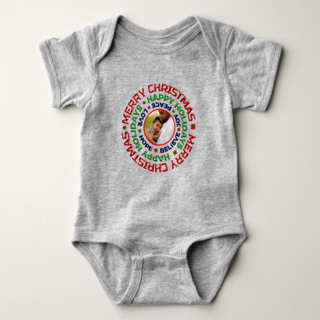 Baby First Christmas Photo Holiday Personalize   Baby Bodysuit (Front)