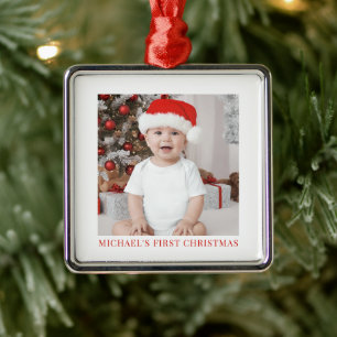 Baby First Christmas Photo Keepsake Metal Ornament