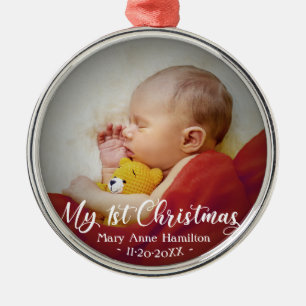 Baby First Christmas Photo Metal Ornament