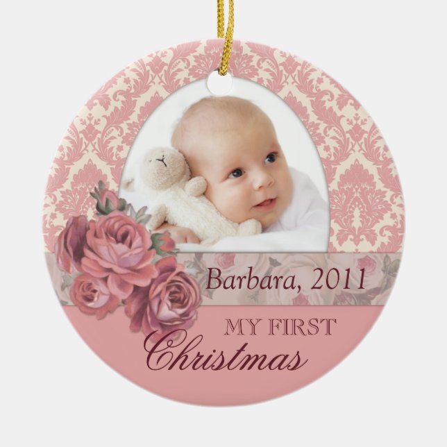 Baby First Christmas Photo Ornament Personalized (Front)