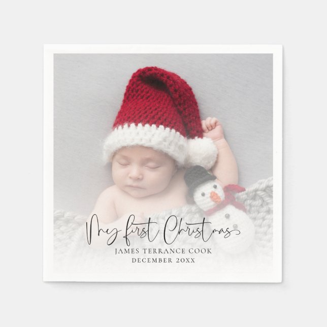 Baby First Christmas Photo Overlay & Quote Napkins (Front)