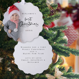 Baby First Christmas Photo Overlay Script Ornament Card