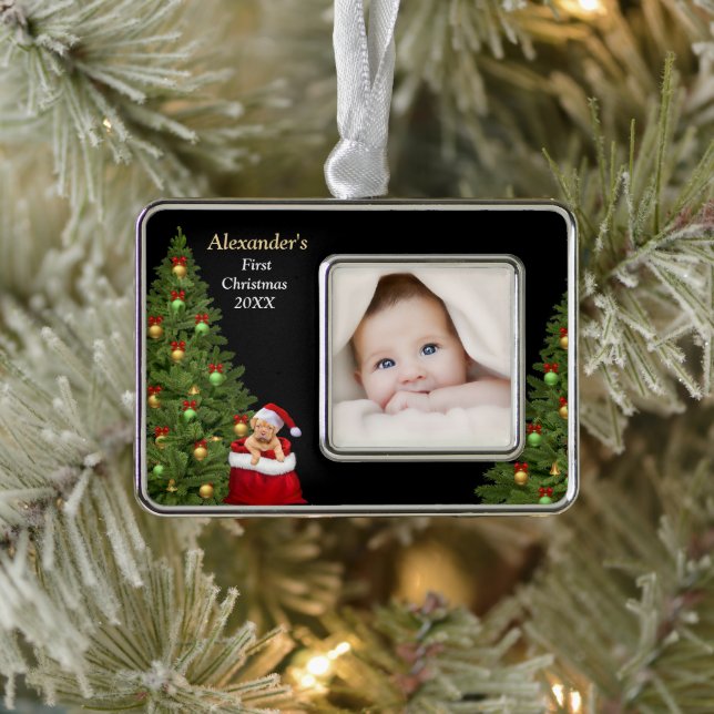 Baby First Christmas Photo Puppy Pet Personalize Ornament (Tree)