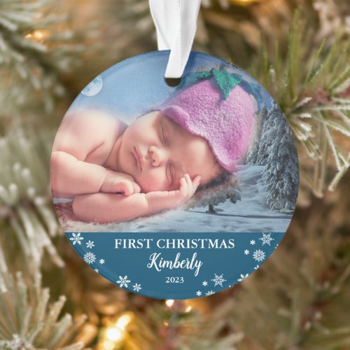 Baby first Christmas photo snowflakes Ornament