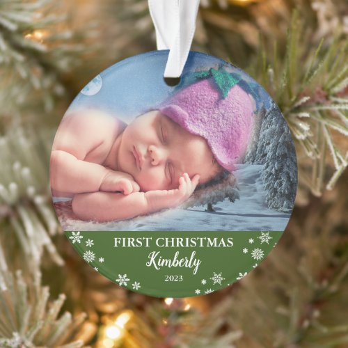 Baby first Christmas photo snowflakes Ornament