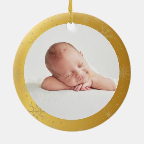 Baby First Christmas Photo Vintage Gold  Ceramic Ornament