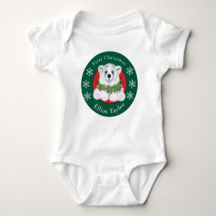 Baby first Christmas polar bear personalize Baby Bodysuit