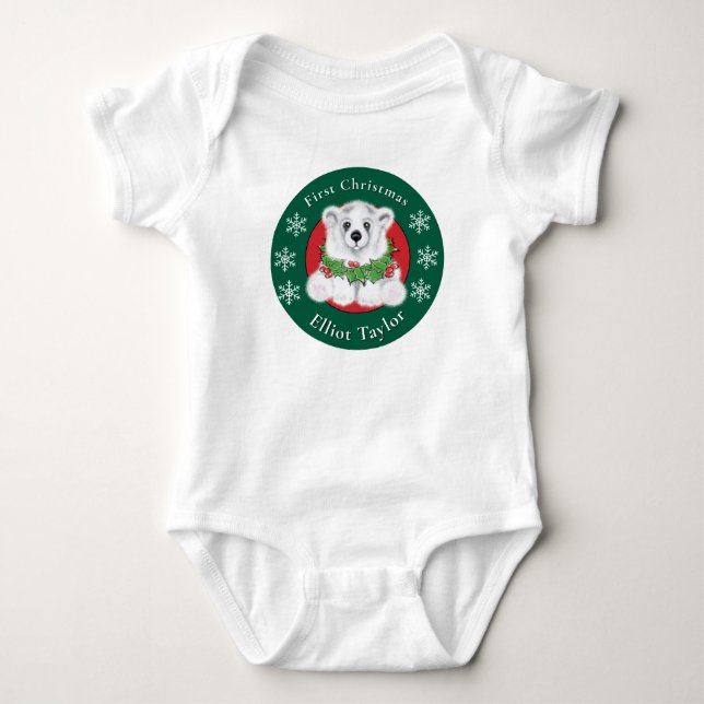 Baby first Christmas polar bear personalize Bodysuit (Front)