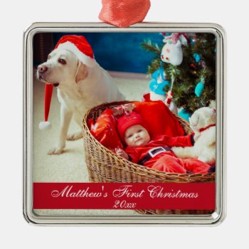 Baby First Christmas Premium Ornament by HappyMemoriesPaperCo at Zazzle