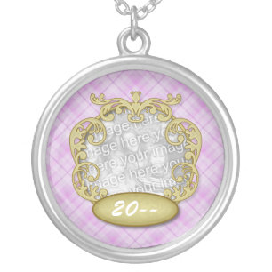 Baby First Christmas Purple Plaid Silver Plated Necklace