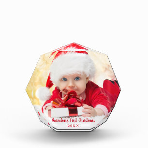 Baby First Christmas Red Script O Photo Block