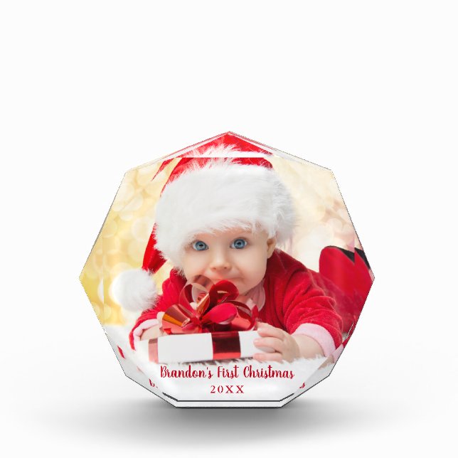 Baby First Christmas Red Script O Photo Block (Front)