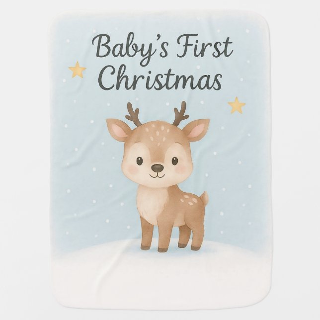 Baby first christmas reindeer cozy winter nursery  baby blanket (Front)