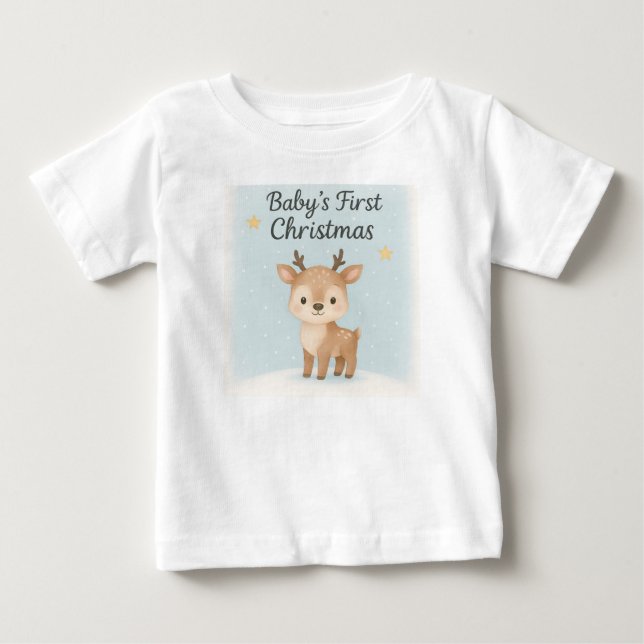 Baby first christmas reindeer cute festive family  T-Shirt (Front)