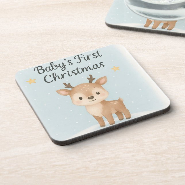 Baby first Christmas reindeer cute festive nursery Beverage Coaster (Left Side)
