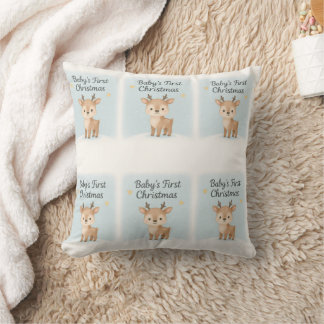 Baby first christmas reindeer cute nursery holiday throw pillow