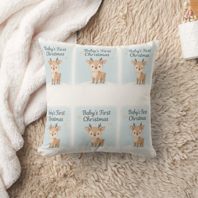 Baby first christmas reindeer cute nursery holiday throw pillow (Blanket)