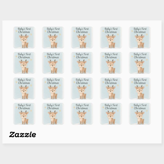 Baby first christmas reindeer cute pastel holiday  square sticker (Sheet)