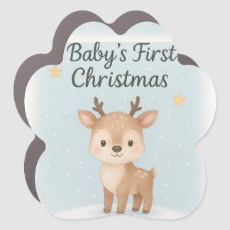 Baby first christmas reindeer cute pastel reading car magnet