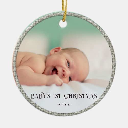 Baby First Christmas Rhinestones Frame Snowflakes Ceramic Ornament