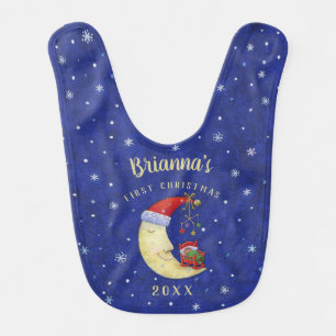 Baby First Christmas Santa Moon Monogram Name Bib