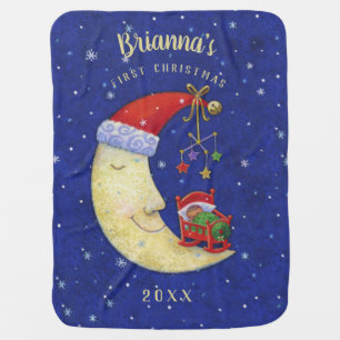 Baby First Christmas Santa Moon Monogram Name Blanket