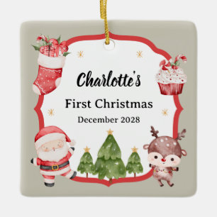 Baby First Christmas Santa Reindeer Tree Ornament