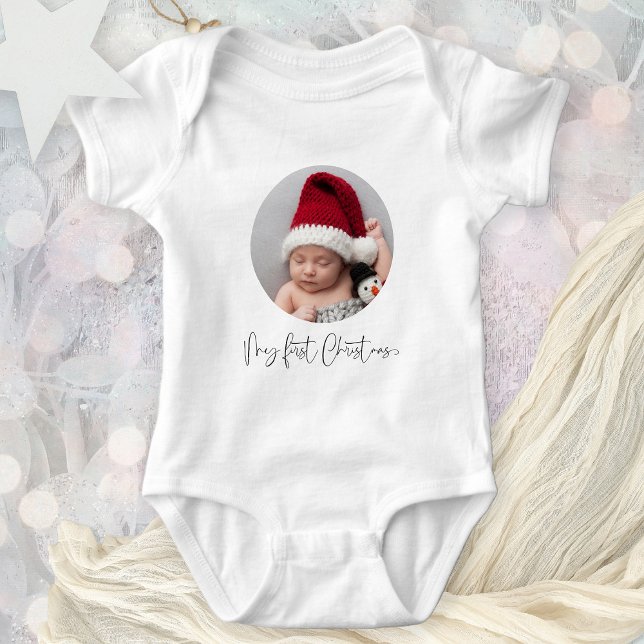 Baby First Christmas Script Custom Circular Photo Bodysuit (Creator Uploaded)