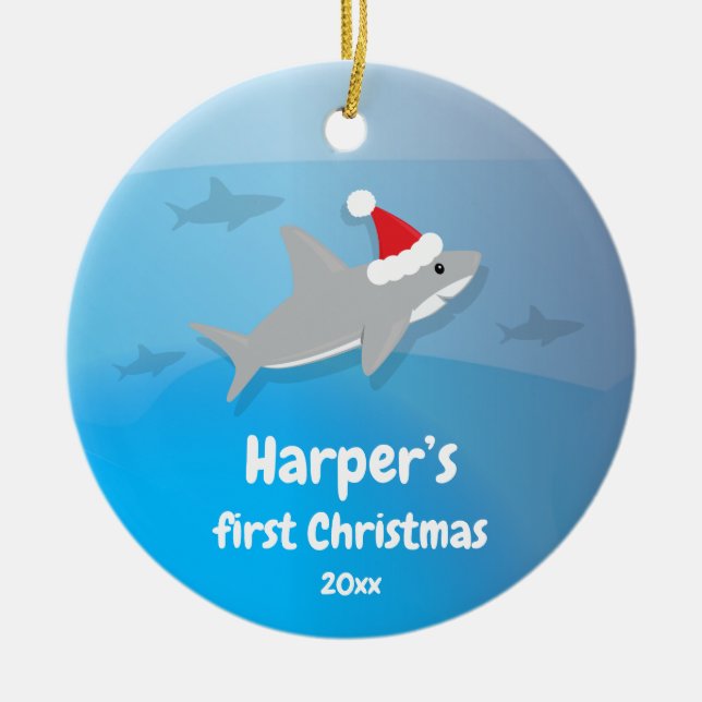 Baby First Christmas Shark Ceramic Ornament (Front)