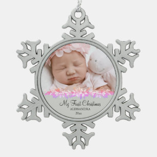 Baby First Christmas Silver Snowflake Pewter Christmas Ornament