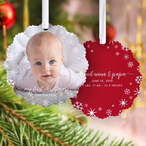 Baby First Christmas Snowflake Grandparents Script Ornament Card