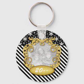 Baby First Christmas Snowflake Stripe Black White Keychain