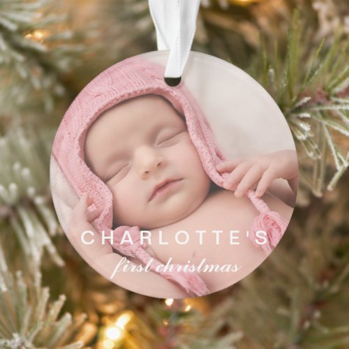 Baby First Christmas Snowflakes Stylish Chic Photo Ornament