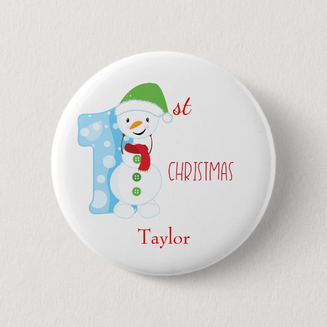 Baby First Christmas Snowman Button (Front)