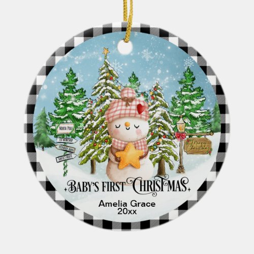 Baby First Christmas Snowman With Photo Ceramic Ornament