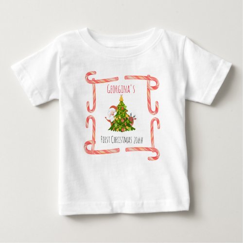 Baby First Christmas Tree Personalized Baby T_ Baby T_Shirt