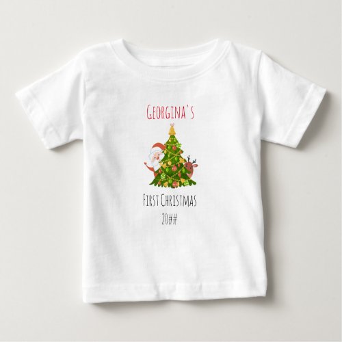 Baby First Christmas Tree Personalized Santa Baby T_Shirt