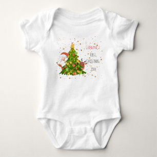Baby First Christmas Tree Personalized Santa Bodysuit