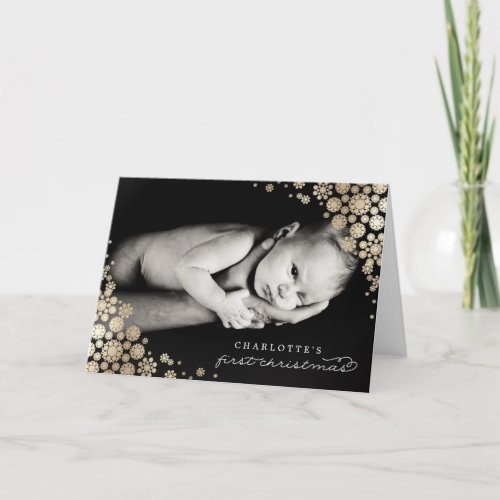 Baby First Christmas Winter Snowflakes Photo Birth Holiday Card