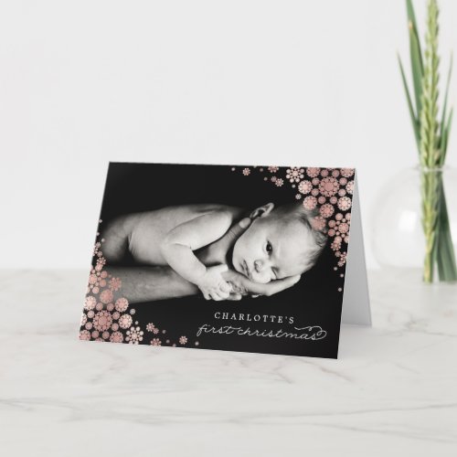 Baby First Christmas Winter Snowflakes Photo Birth Holiday Card