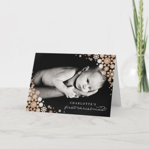 Baby First Christmas Winter Snowflakes Photo Birth Holiday Card