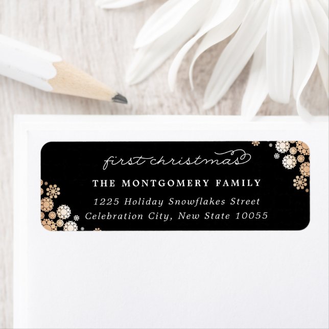 Baby First Christmas Winter Snowflakes Photo Birth Label (Insitu)