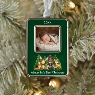 Baby First Christmas Woodland Animals Photo Christmas Ornament