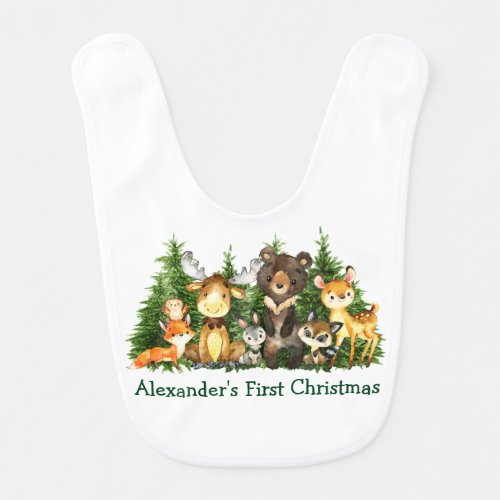 Baby First Christmas Woodland Forest Animals Baby Bib