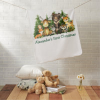 Baby First Christmas Woodland Forest Animals Baby Blanket