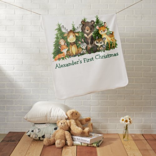 Baby First Christmas Woodland Forest Animals Baby Blanket