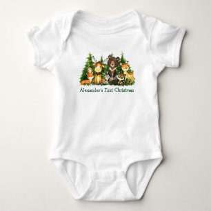 Baby First Christmas Woodland Forest Animals Bodysuit