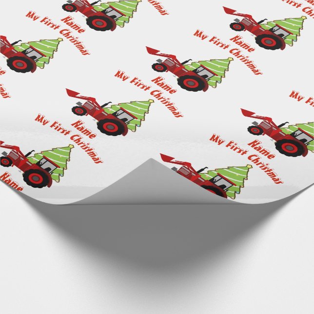 Baby FIRST Christmas WRAPPING RED TRACTOR Custom Paper (Corner)